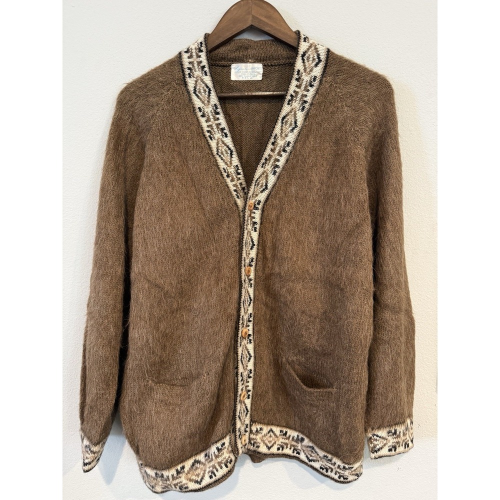 Vintage Signature Imports 100% Alpaca Cardigan Sweater Bolivia Brown S M L XL